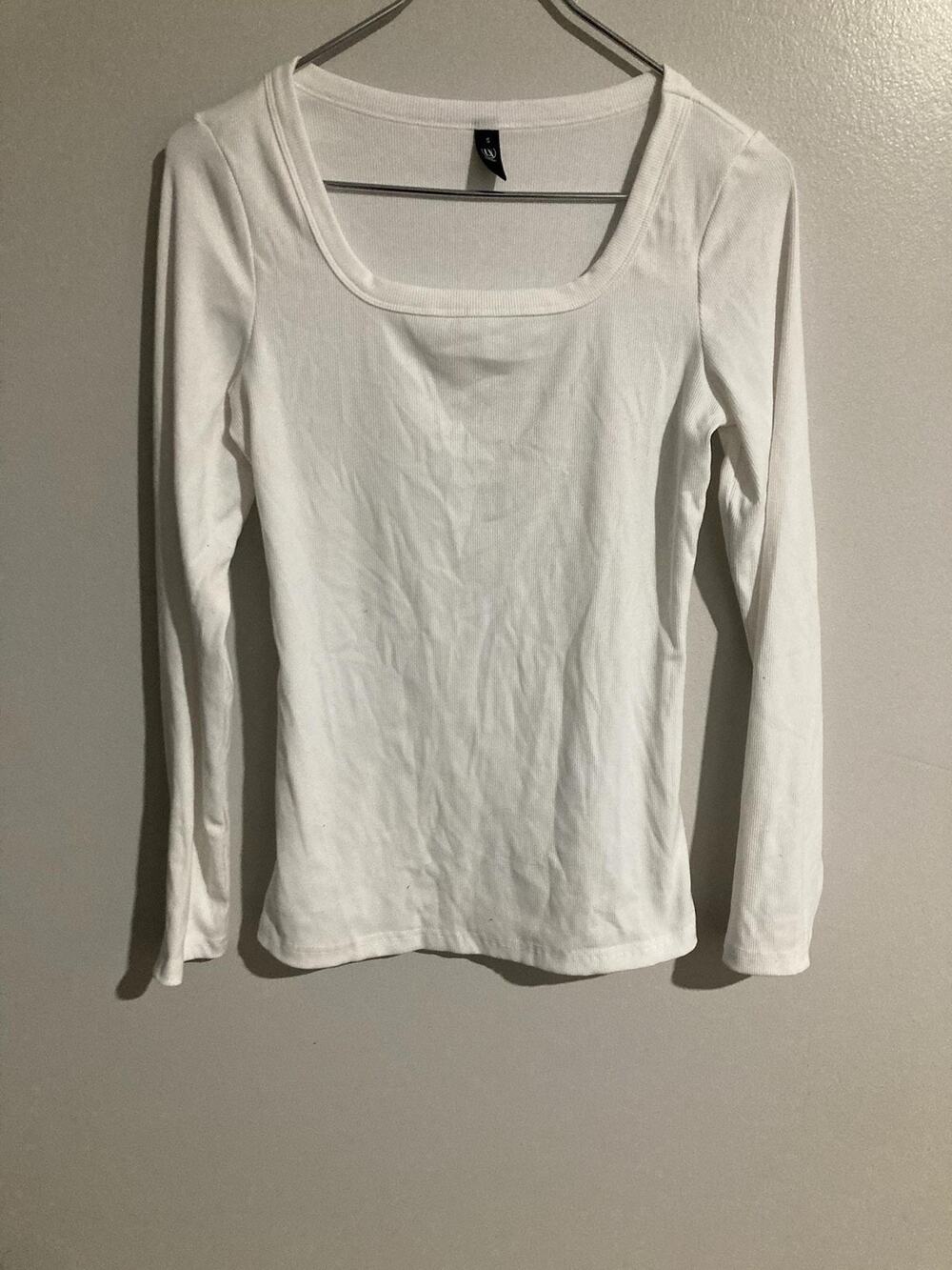 AUTOMET T-Shirt Womens S White Square Neck Long Sleeve Slim Stretch Jersey